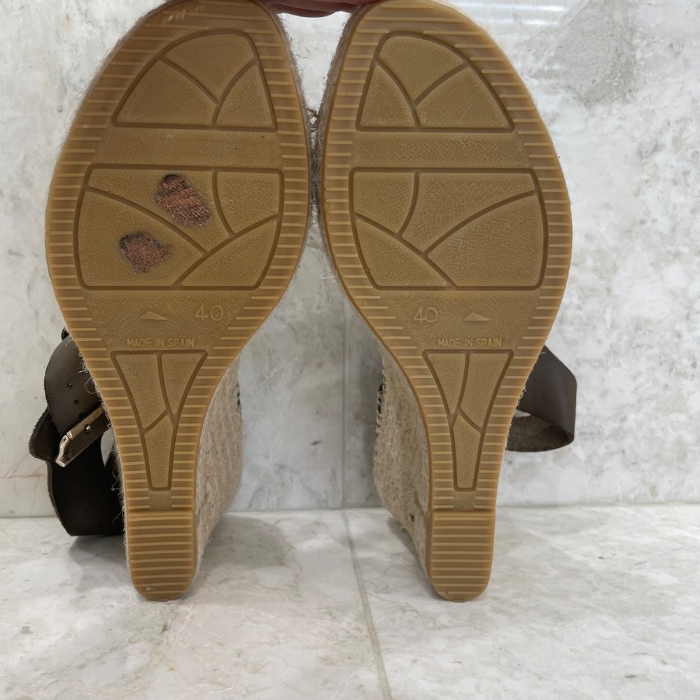 PASEART {40} Wedge Espadrilles Platform Leather Olive / Army Green NWOT - Picture 9 of 9